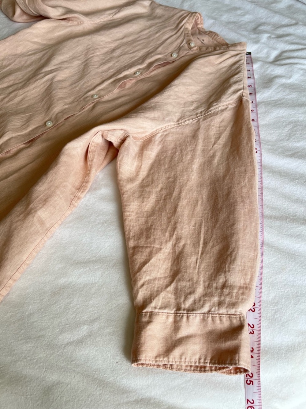 MUJI 100% Hemp Band Collar Tunic Peach Pink 7-Sleeve Shirt XL Coastal Grandma - Picture 5 of 14